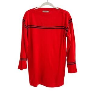 Vintage 70s Kenny Classics Knit Tunic Top Red Black Stripe Belted Women Size L